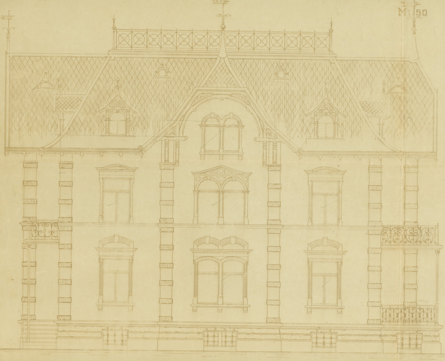 Historischer Plan der strassenseitigen Fassade