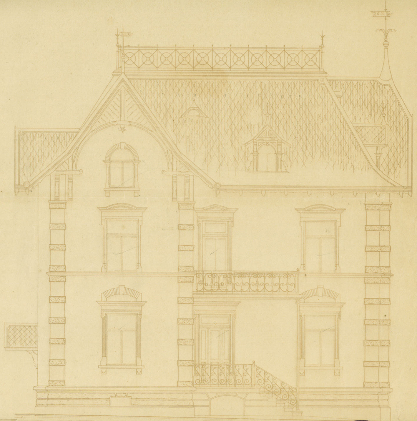 Historischer Plan der eingangsseitigen Fassade